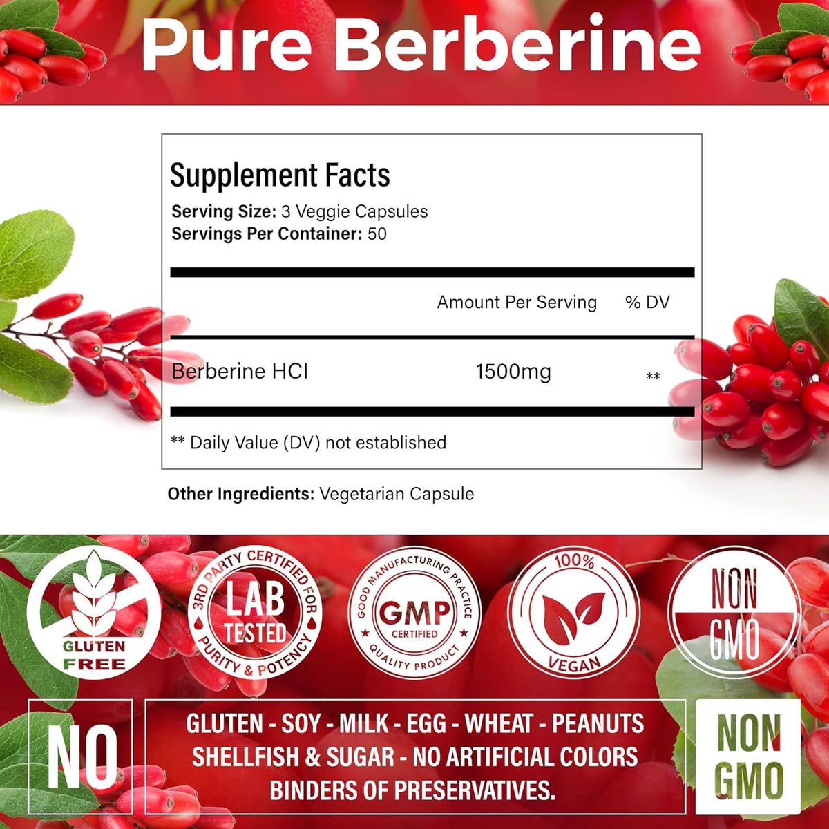Berberine HCl - 150 Capsules