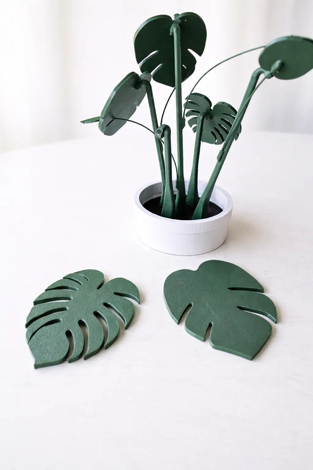 Monstera Coaster Set — Tropical Leaf Coasters with Display Holder | 3D Printed